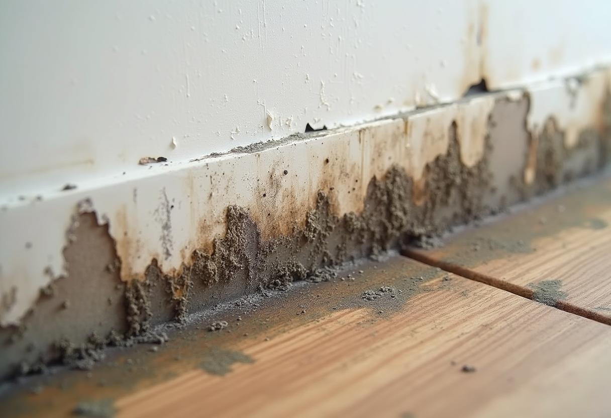 Mold growth discovered behind a baseboard in a Florida home