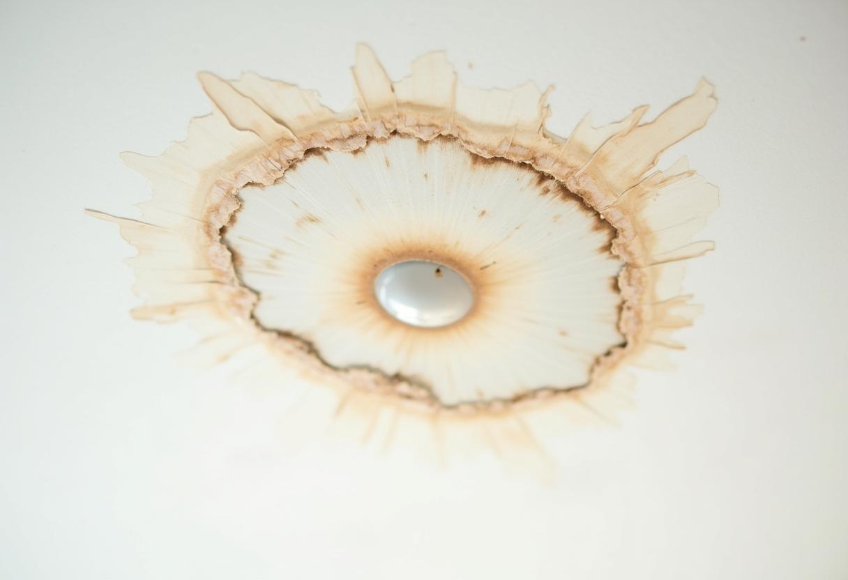 Water stain on a ceiling indicating hidden moisture damage