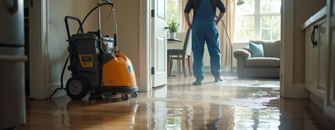 Restoration technician extracting standing water from an Orlando home