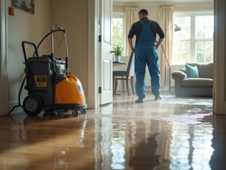 Restoration technician extracting standing water from an Orlando home